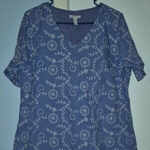 Isaac Mizrahi Knee Length A-Line Lined Dress Blue Floral Print Women's 14 NWOT